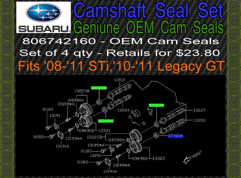 Genuine Subaru Camshaft Seal Set 2008 11 STI 2010 2011 Legacy GT New